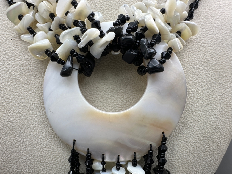 18' Statement Shell Pendant Necklace With Various Black Stones And Shells [Photo 3]