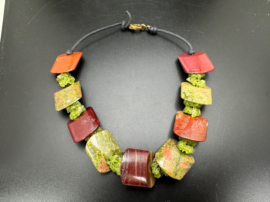 16' Polished Geometric Stone Bead Necklace With Unakite [Photo 5]
