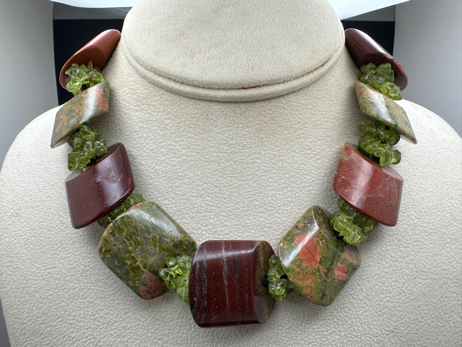 16' Polished Geometric Stone Bead Necklace With Unakite [Photo 2]