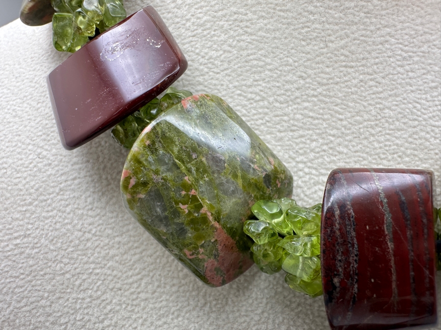 16' Polished Geometric Stone Bead Necklace With Unakite [Photo 4]