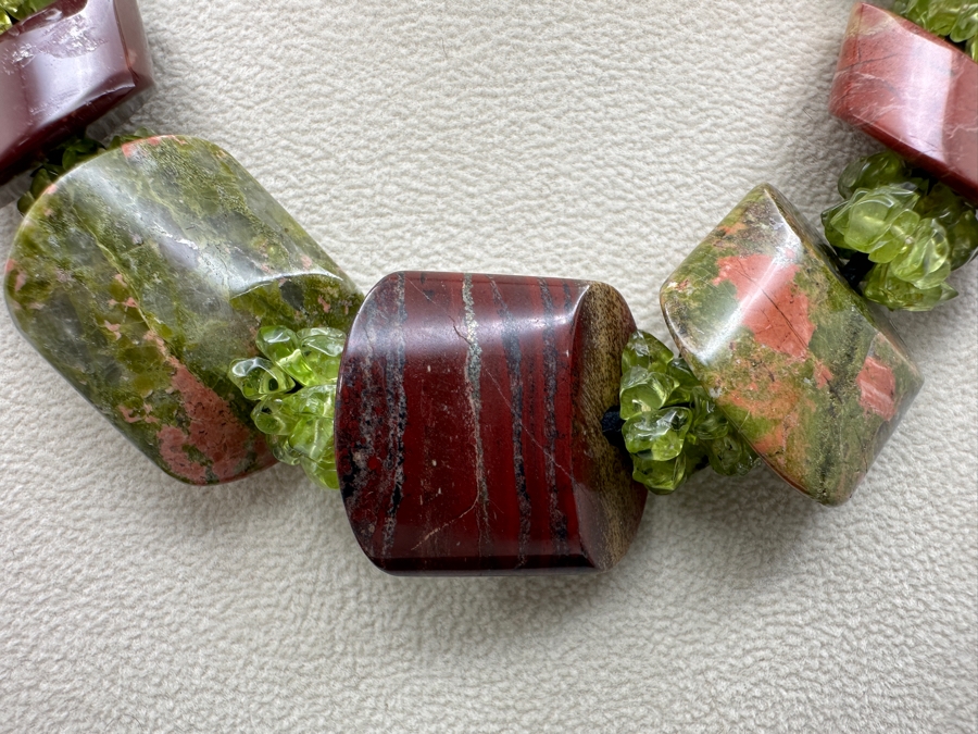 16' Polished Geometric Stone Bead Necklace With Unakite [Photo 3]