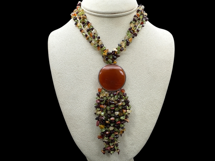 16' Multi-Stone Statement Necklace With Carnelian Pendant [Photo 1]