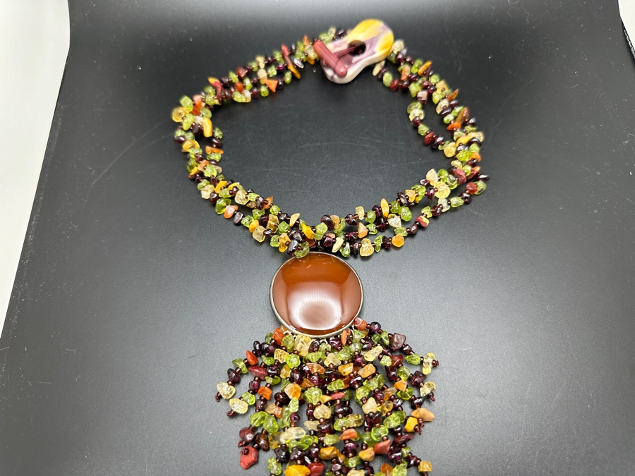 16' Multi-Stone Statement Necklace With Carnelian Pendant [Photo 6]