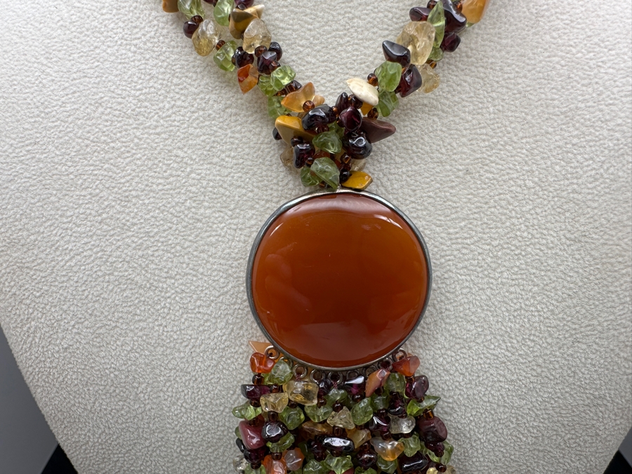 16' Multi-Stone Statement Necklace With Carnelian Pendant [Photo 3]