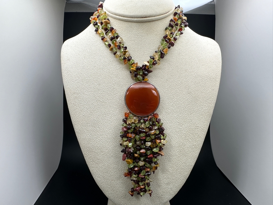 16' Multi-Stone Statement Necklace With Carnelian Pendant [Photo 2]