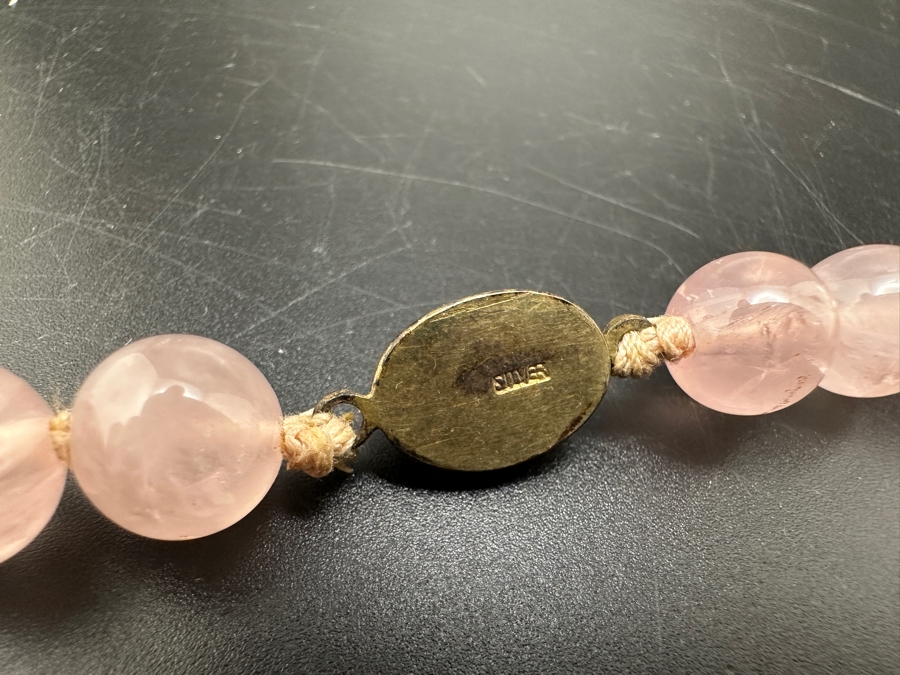Vintage 26' Rose Quartz Beaded Necklace With Silver Clasp [Photo 4]