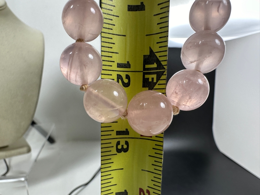 Vintage 26' Rose Quartz Beaded Necklace With Silver Clasp [Photo 6]