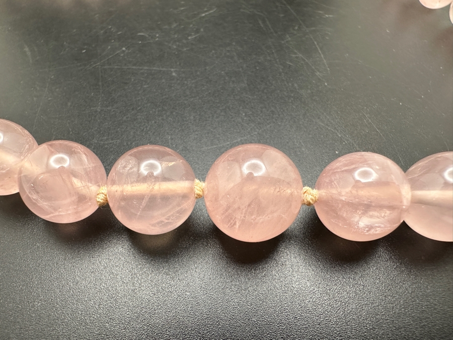 Vintage 26' Rose Quartz Beaded Necklace With Silver Clasp [Photo 5]