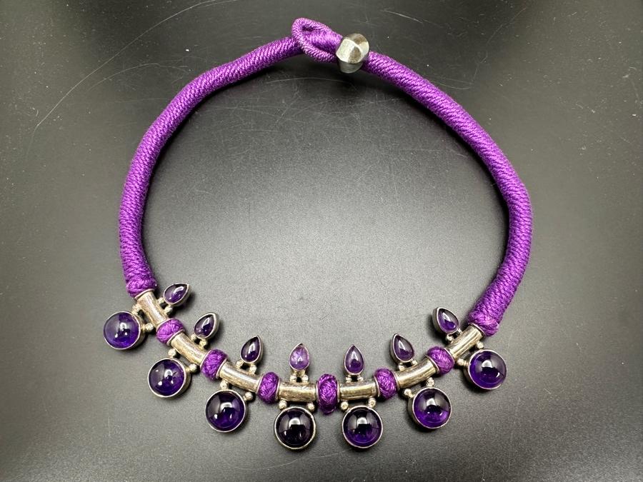 Sterling Silver Amethyst Necklace 53g [Photo 3]