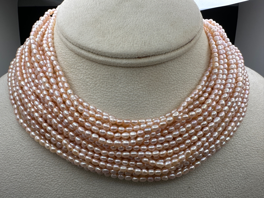 Vintage Signed Designer Sterling Silver Multi-Strand Pearl 12' Choker Necklace [Photo 2]