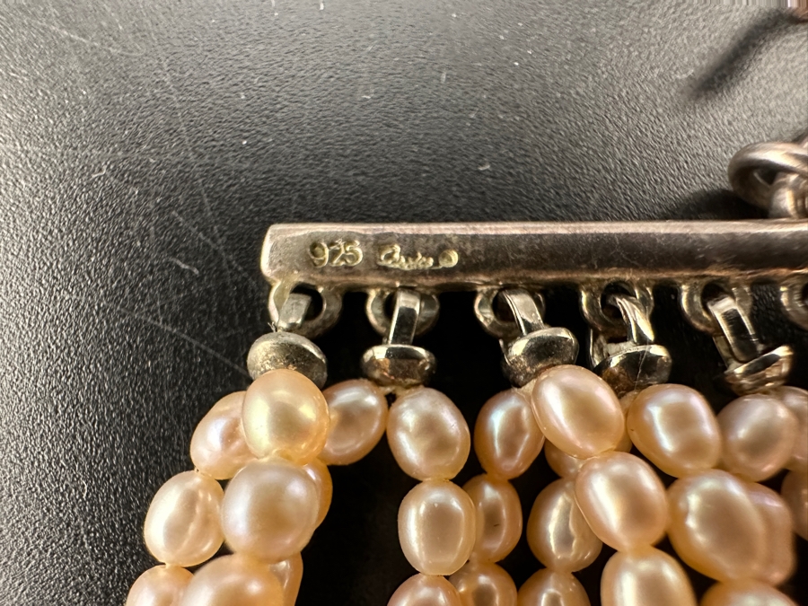 Vintage Signed Designer Sterling Silver Multi-Strand Pearl 12' Choker Necklace [Photo 7]