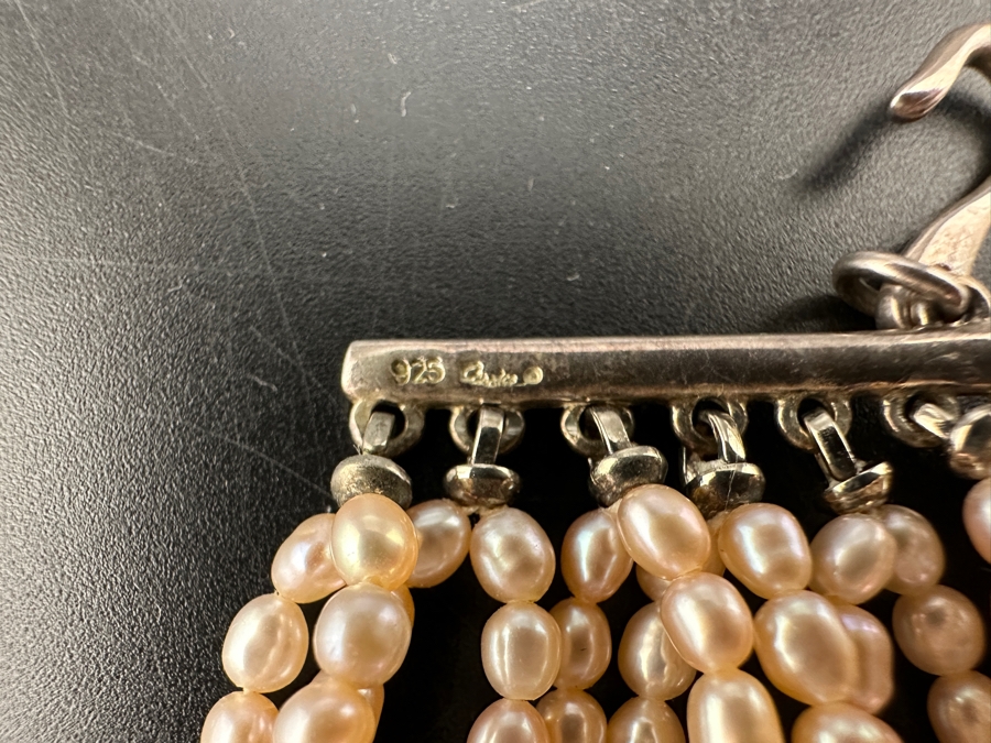 Vintage Signed Designer Sterling Silver Multi-Strand Pearl 12' Choker Necklace [Photo 8]