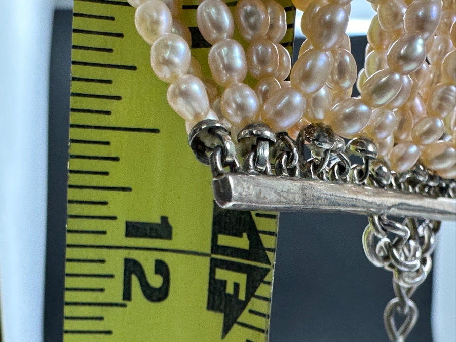 Vintage Signed Designer Sterling Silver Multi-Strand Pearl 12' Choker Necklace [Photo 10]