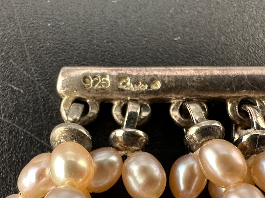 Vintage Signed Designer Sterling Silver Multi-Strand Pearl 12' Choker Necklace [Photo 9]