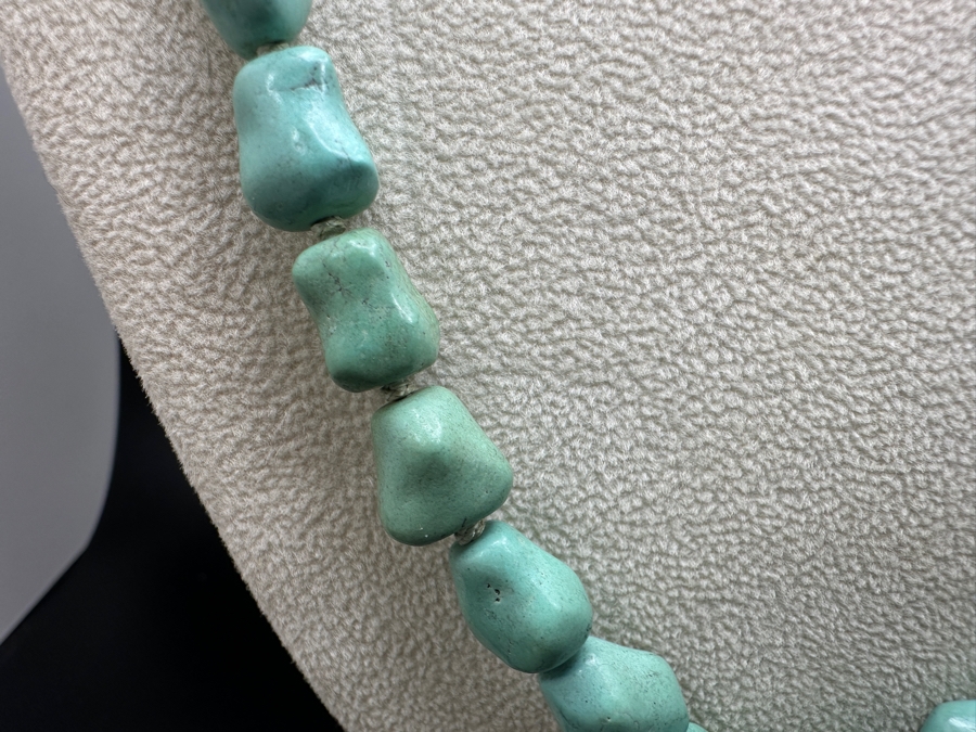Vintage 24' Turquoise Beaded Necklace With Silver Clasp [Photo 3]