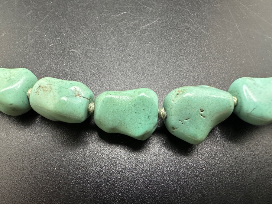 Vintage 24' Turquoise Beaded Necklace With Silver Clasp [Photo 4]