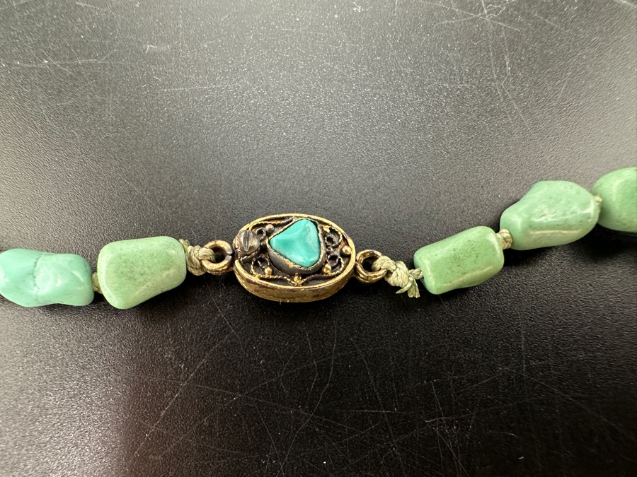 Vintage 24' Turquoise Beaded Necklace With Silver Clasp [Photo 5]