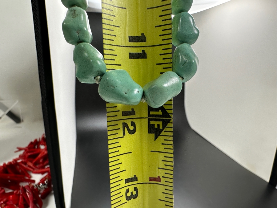 Vintage 24' Turquoise Beaded Necklace With Silver Clasp [Photo 7]