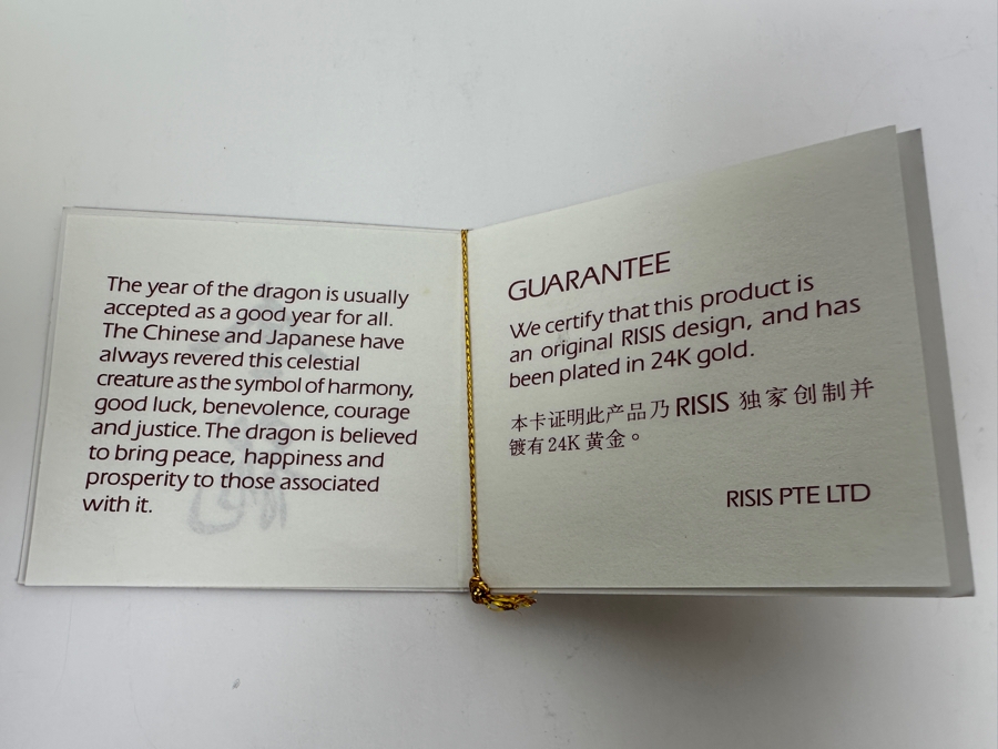 24k Gold Plated Dragon Figurine By Risis Of Singapore With Original Box [Photo 7]