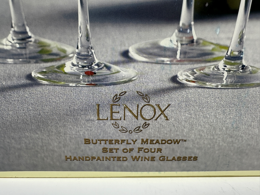 New 2 Boxes Of Lenox Butterfly Meadow Hand Painted Wine Glasses - Total Of 8 Wine Glasses [Photo 3]