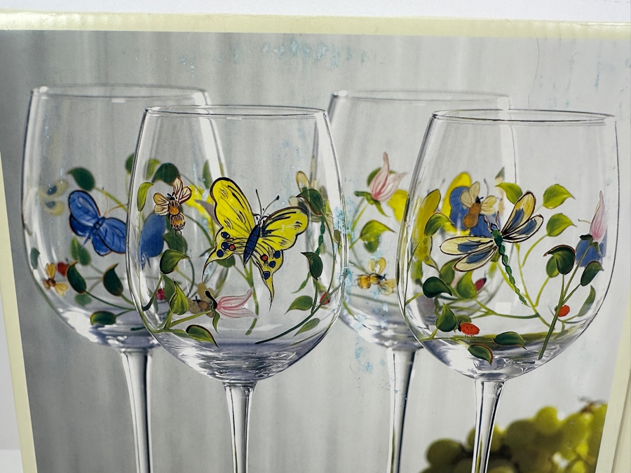 New 2 Boxes Of Lenox Butterfly Meadow Hand Painted Wine Glasses - Total Of 8 Wine Glasses [Photo 2]