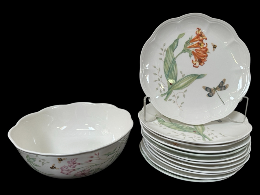 Lenox Butterfly Meadow Dragonfly 12 Plates And Large Bowl