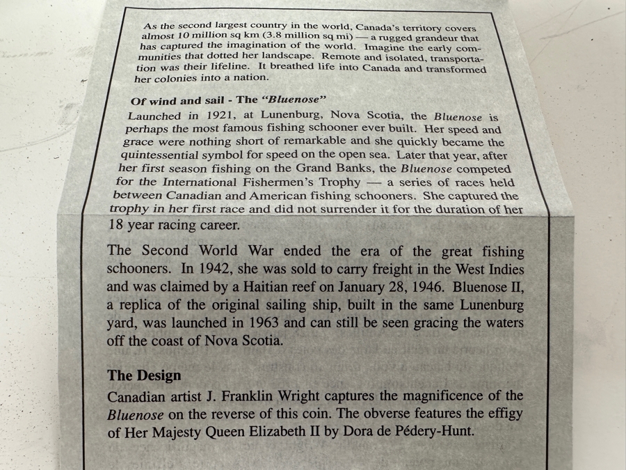 Proof Sterling Silver $20 Canadian Dollar Coin 31.103g Transportation Series Ship The Bluenose 2000 Royal Canadian Mint [Photo 9]