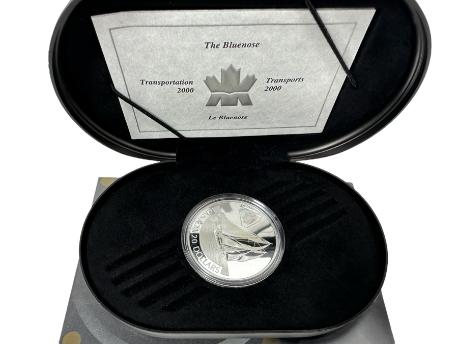 Proof Sterling Silver $20 Canadian Dollar Coin 31.103g Transportation Series Ship The Bluenose 2000 Royal Canadian Mint [Photo 1]