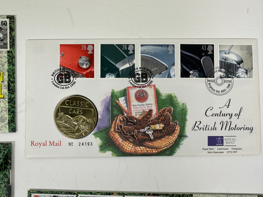 (3) Limited Edition Royal Mint Of England 1996 Celebration Of Football First Day Cover With Two Pounds Coin And (1) Limited Edition 1996 Great Britain First Day Cover 'A Century Of British Motoring With Commemorative Medal [Photo 5]