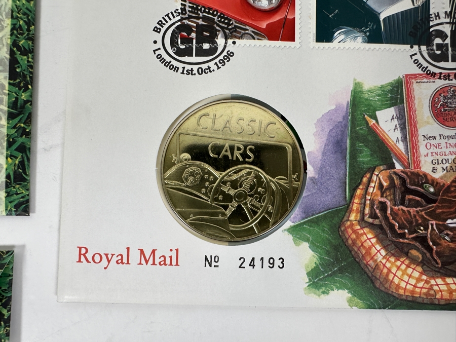 (3) Limited Edition Royal Mint Of England 1996 Celebration Of Football First Day Cover With Two Pounds Coin And (1) Limited Edition 1996 Great Britain First Day Cover 'A Century Of British Motoring With Commemorative Medal [Photo 6]