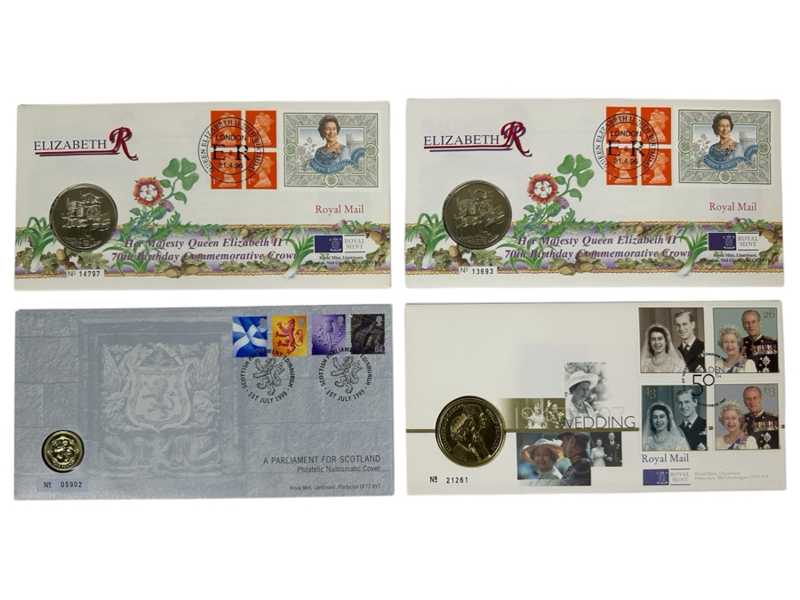 Just Added - Four Royal Mint First Day Covers With Coins / Tokens [Photo 1]