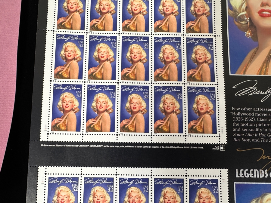 Rare Michael Deas Artist Signed Limited Edition Collector's Uncut Sheet Of U.S. Postage Stamps Commemorating Marilyn Monroe Signed And Numbered 2,284 Of 10,000 With Certificate Of Authenticity [Photo 7]