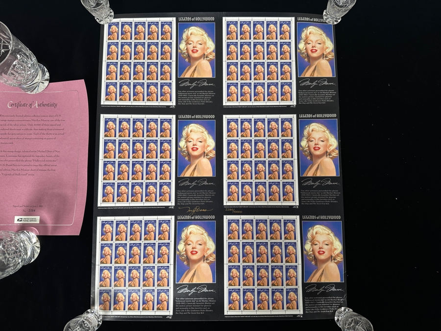 Rare Michael Deas Artist Signed Limited Edition Collector's Uncut Sheet Of U.S. Postage Stamps Commemorating Marilyn Monroe Signed And Numbered 2,284 Of 10,000 With Certificate Of Authenticity [Photo 4]