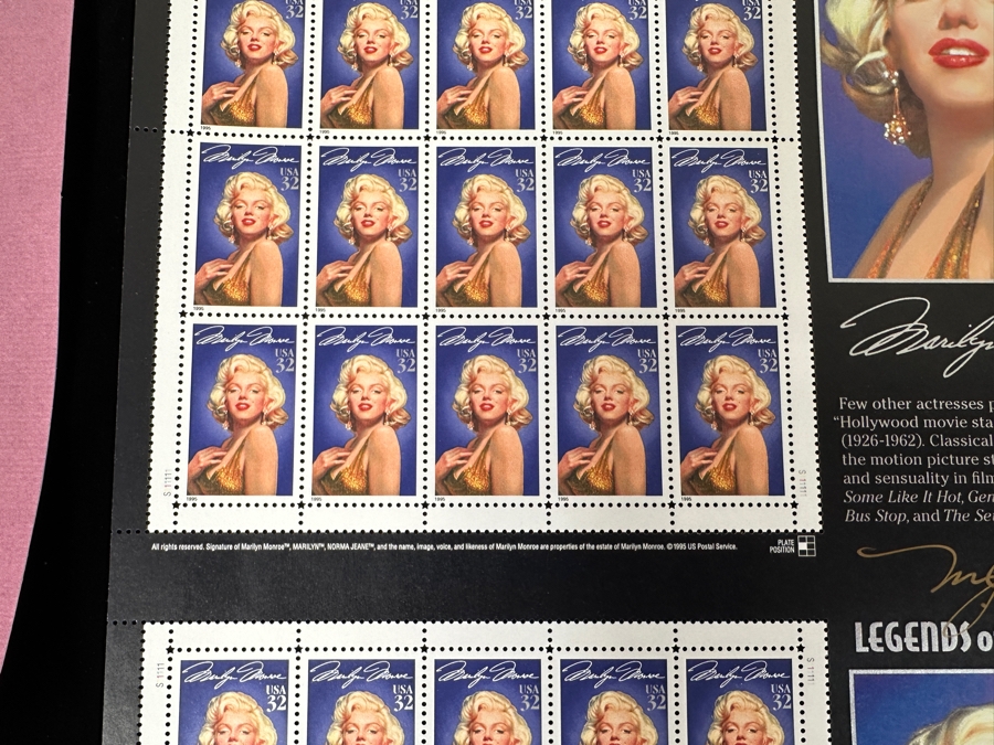 Rare Michael Deas Artist Signed Limited Edition Collector's Uncut Sheet Of U.S. Postage Stamps Commemorating Marilyn Monroe Signed And Numbered 2,284 Of 10,000 With Certificate Of Authenticity [Photo 8]
