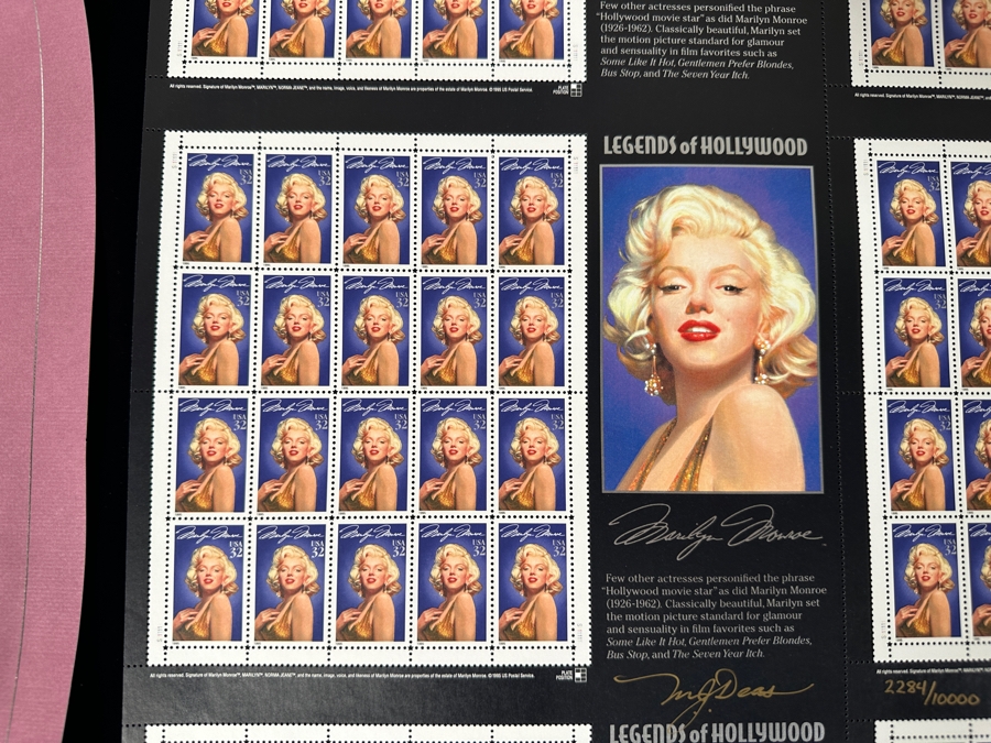 Rare Michael Deas Artist Signed Limited Edition Collector's Uncut Sheet Of U.S. Postage Stamps Commemorating Marilyn Monroe Signed And Numbered 2,284 Of 10,000 With Certificate Of Authenticity [Photo 6]