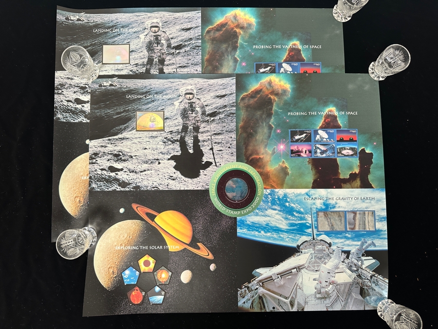 Two Sheets Of Rare Mint U.S. Postage Stamps World Stamp Expo 2000 Space Achievements And Exploration Includes Multiple Holographic Space Stamps With Multiple $11.75 Stamps Featured Per Sheet