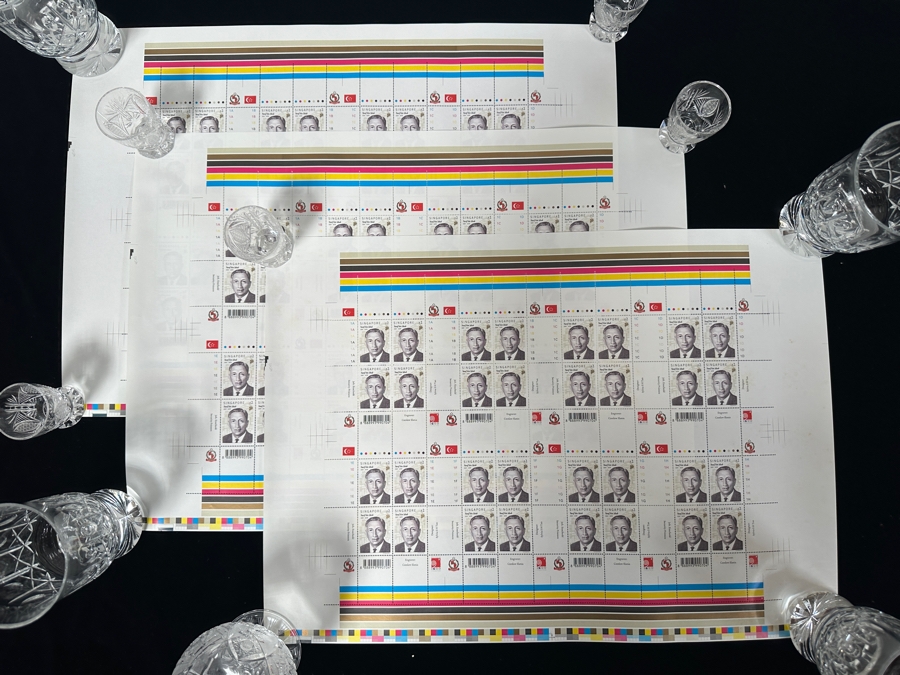 (3) Rare Singapore's First Perforated Full Printer's Sheets Of Mint Sheets Of $2 Singapore Stamps Yusof Bin Ishak (1910-1970) Millennium 2000 Stamps Estimate $450 [Photo 1]