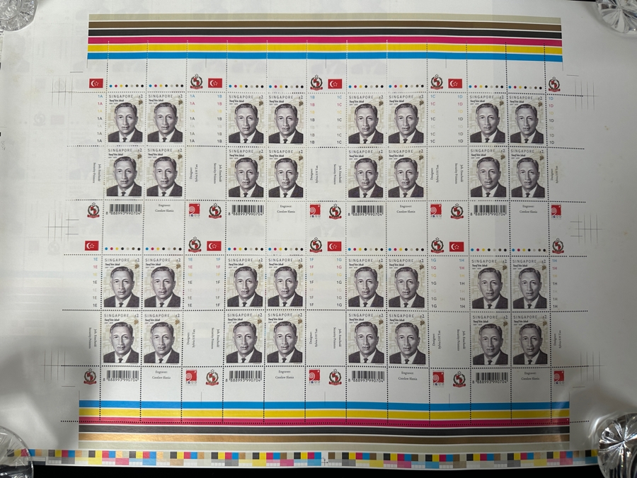 (3) Rare Singapore's First Perforated Full Printer's Sheets Of Mint Sheets Of $2 Singapore Stamps Yusof Bin Ishak (1910-1970) Millennium 2000 Stamps Estimate $450 [Photo 3]