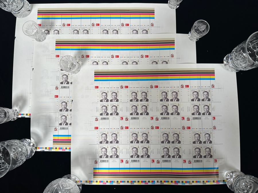 (3) Rare Singapore's First Perforated Full Printer's Sheets Of Mint Sheets Of $2 Singapore Stamps Yusof Bin Ishak (1910-1970) Millennium 2000 Stamps Estimate $450 [Photo 2]