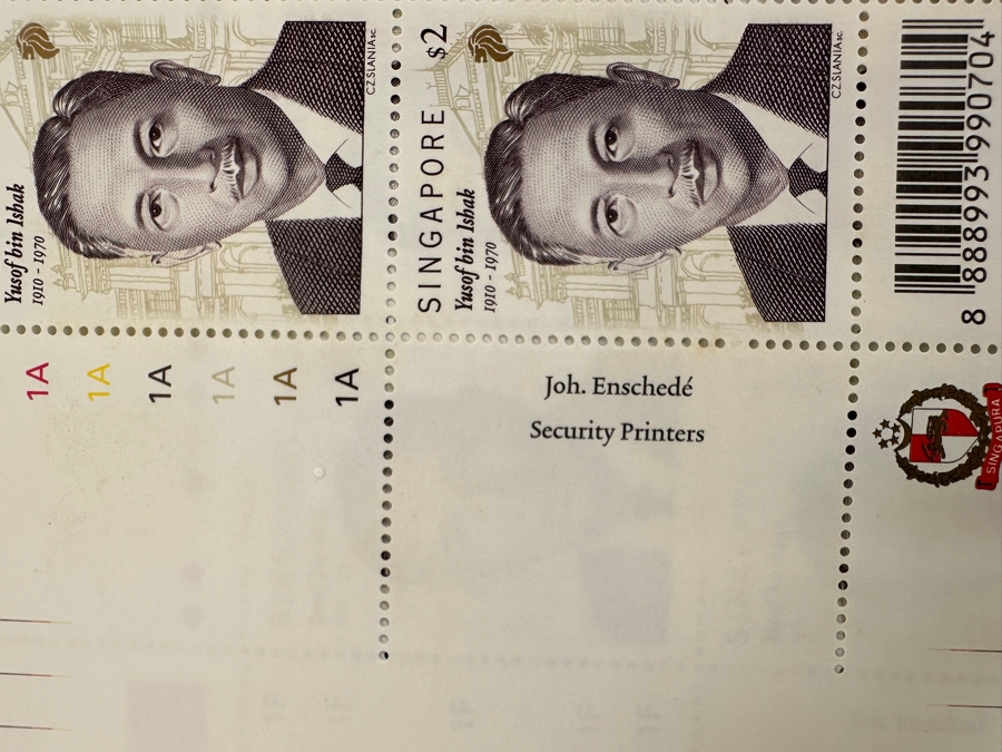 (3) Rare Singapore's First Perforated Full Printer's Sheets Of Mint Sheets Of $2 Singapore Stamps Yusof Bin Ishak (1910-1970) Millennium 2000 Stamps Estimate $450 [Photo 6]