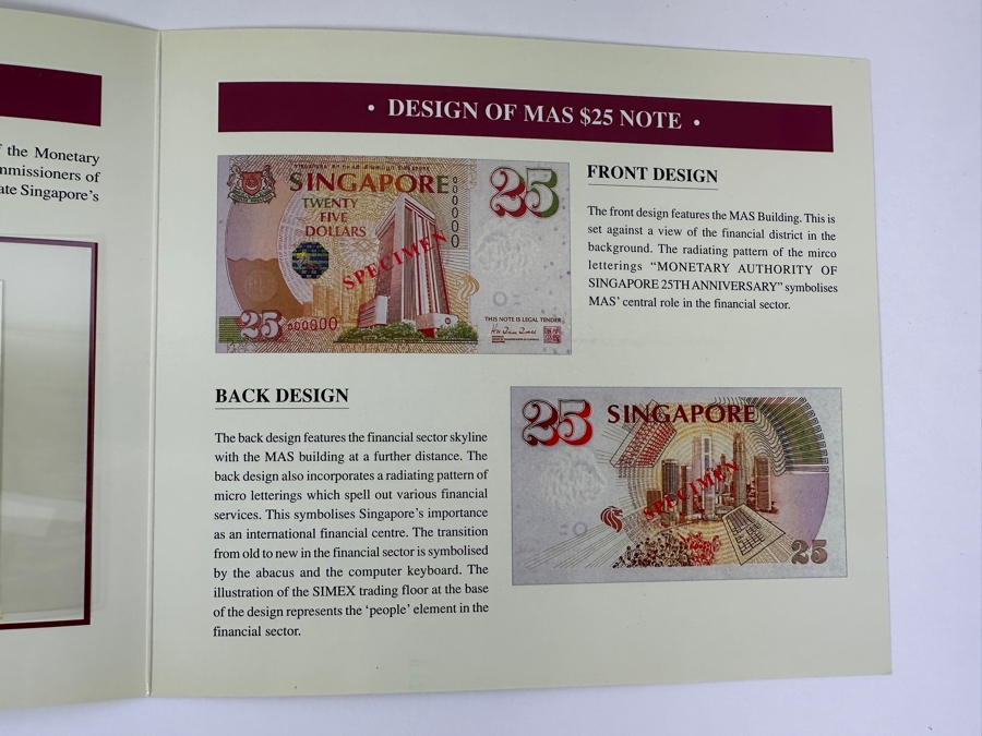 Pair Of Mint Uncirculated Singapore Twenty Five Dollars Bills Commemorating 25 Years Of Singapore 1971-1996 [Photo 7]