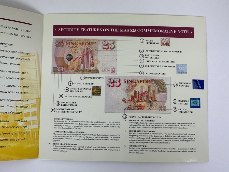 Pair Of Mint Uncirculated Singapore Twenty Five Dollars Bills Commemorating 25 Years Of Singapore 1971-1996 [Photo 8]