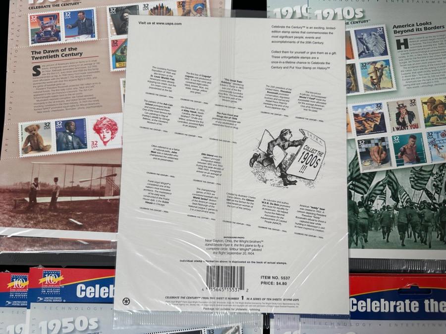Large Collection Of United States Sealed Mint Postage Stamps Celebrate The Century From 1900-1990 Duplicates Of Each See Photos Postage Stamp Value Over $100+ [Photo 12]