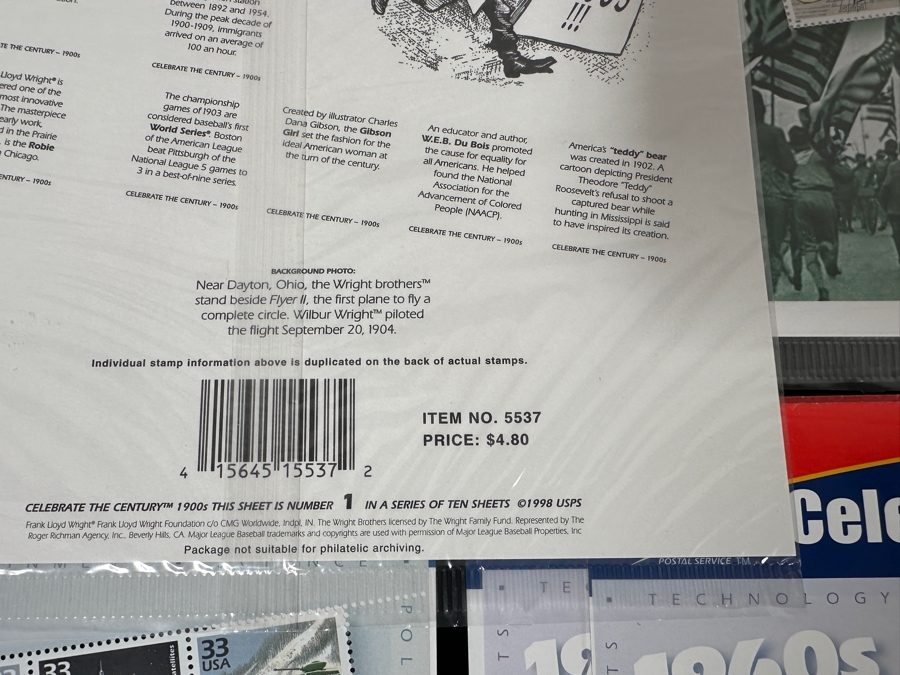 Large Collection Of United States Sealed Mint Postage Stamps Celebrate The Century From 1900-1990 Duplicates Of Each See Photos Postage Stamp Value Over $100+ [Photo 13]