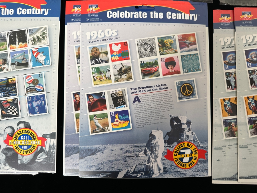 Large Collection Of United States Sealed Mint Postage Stamps Celebrate The Century From 1900-1990 Duplicates Of Each See Photos Postage Stamp Value Over $100+ [Photo 8]