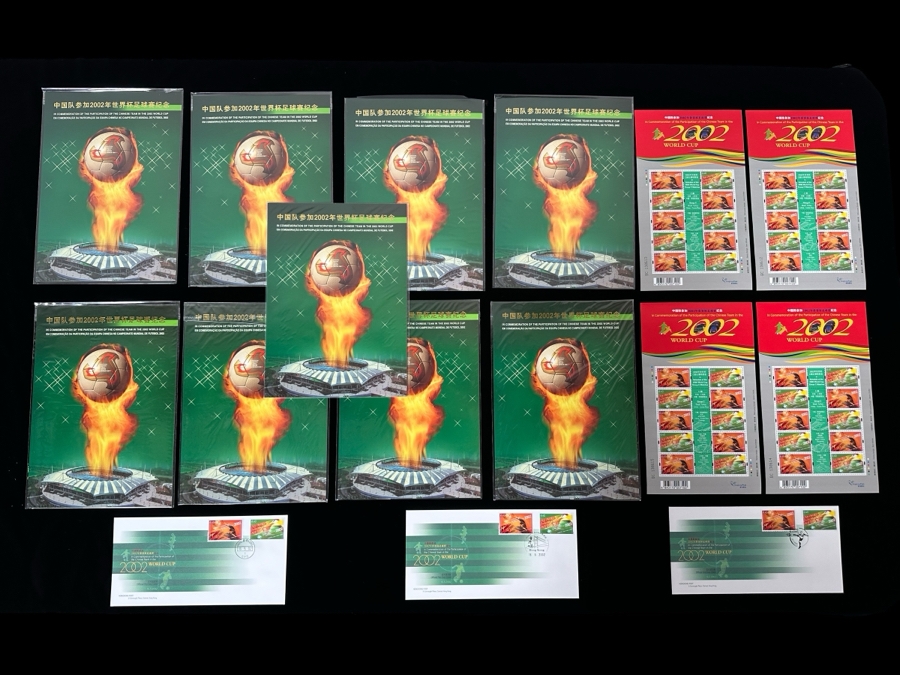 Large Collection Of Mint Chinese Stamp Sets And First Day Covers Celebrating The Participation Of The Chinese Soccer Team In The 2002 World Cup