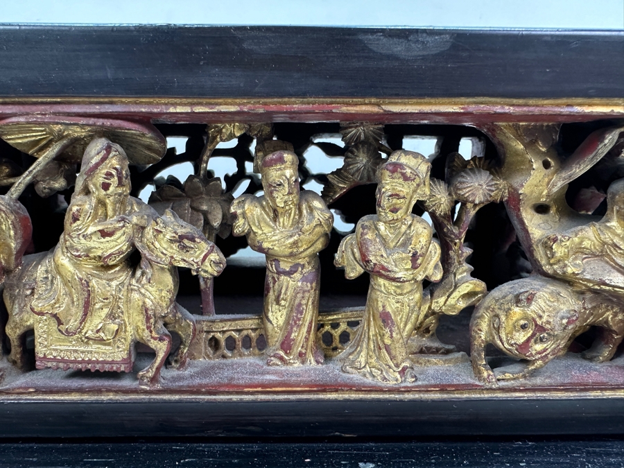 Impressive Vintage Chinese Gilt & Lacquered Relief Carved Wooden Stand Altar Offering Box Signed Underneath Lid 14.5W X 9D X 9.75H [Photo 8]
