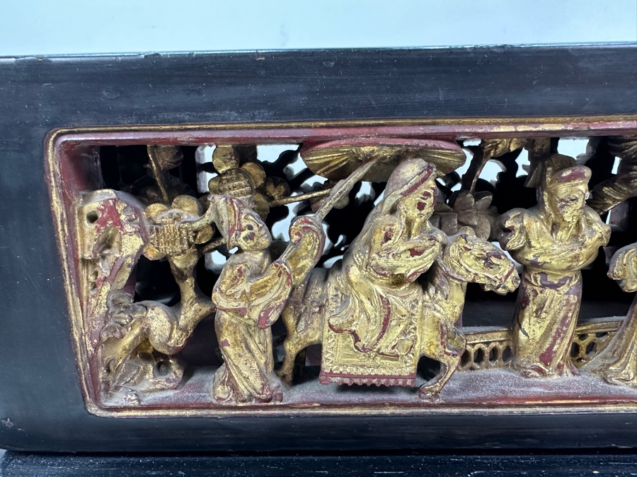 Impressive Vintage Chinese Gilt & Lacquered Relief Carved Wooden Stand Altar Offering Box Signed Underneath Lid 14.5W X 9D X 9.75H [Photo 7]
