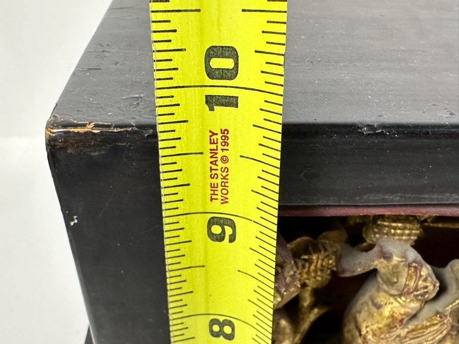 Impressive Vintage Chinese Gilt & Lacquered Relief Carved Wooden Stand Altar Offering Box Signed Underneath Lid 14.5W X 9D X 9.75H [Photo 27]