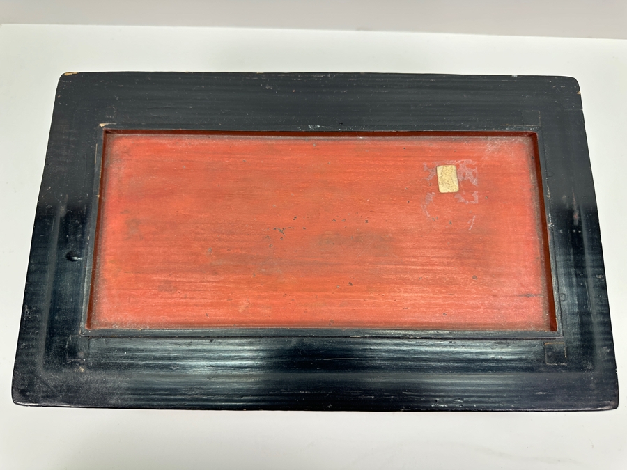 Impressive Vintage Chinese Gilt & Lacquered Relief Carved Wooden Stand Altar Offering Box Signed Underneath Lid 14.5W X 9D X 9.75H [Photo 19]